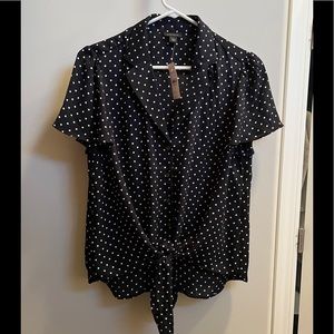 Ann Taylor Polka Dot Tie Front Blouse